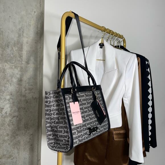 Juicy Couture Can't Tame Her Top Handle Structured Tote in Black Beige - Picture 4 of 15